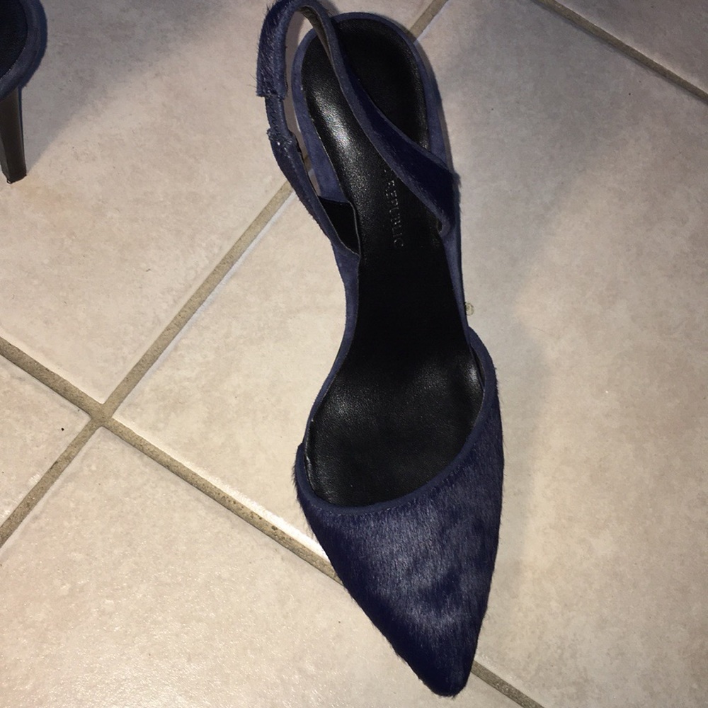 Blue Faux fur heels